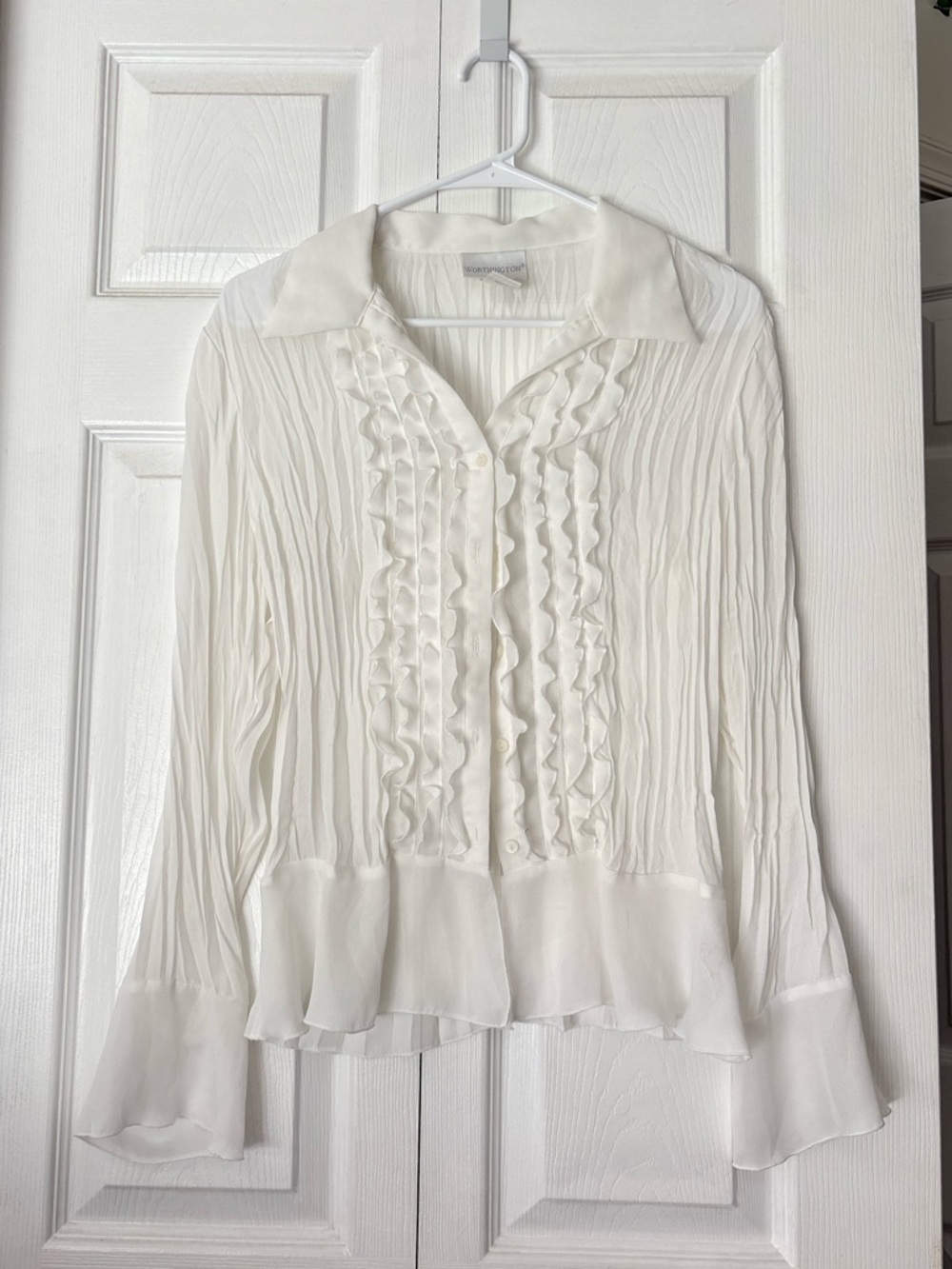 Worthington White Ruffled Button-Front Women’s Blouse